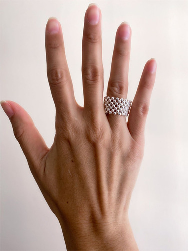 Imagen 4 de 8 de Anillo D Plata 925 Bolitas Engarzadas Ajustable Mujer Agálea