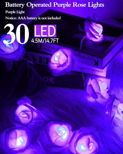 Guirnalda De Luces Lideró A De Rosas Moradas, 14.7 Pies, Rom