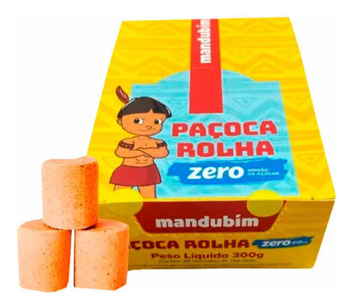 Paçoca Rolha Zero Açúcar Mandubim (cx Com 20 Un De 15g)