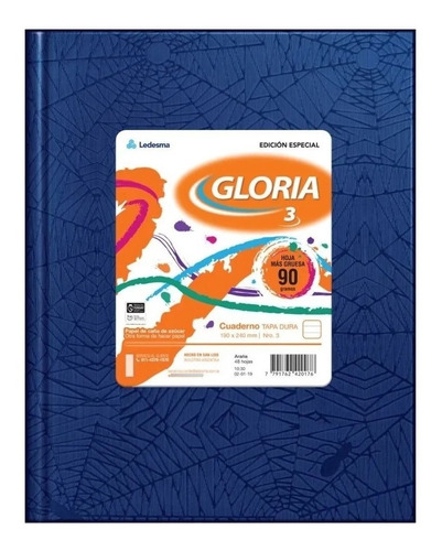 Cuaderno Gloria Tapa Dura N3 48 Hojas Cuadriculadas Azul