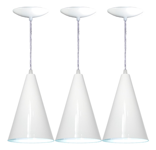 Luminária Pendente Cone Alumínio 15cm Branco 1.25m Ajustável