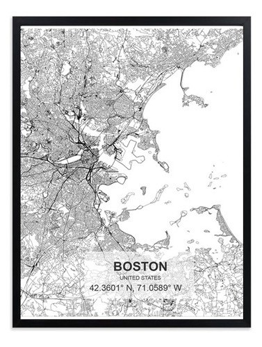 Cuadro, Ciudades, Fwy, Mapa, Boston, Lamina, 40x50cm