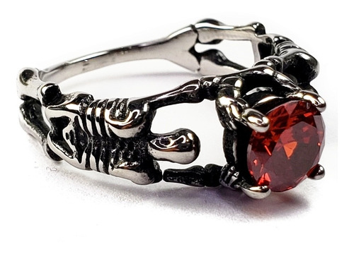 Anillo Argolla Calavera Rojo Esqueleto Acero Inoxidable