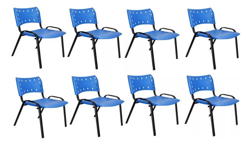 Jogo 8 Cadeiras Para Comércio Restaurante Base Preta Cor Azul