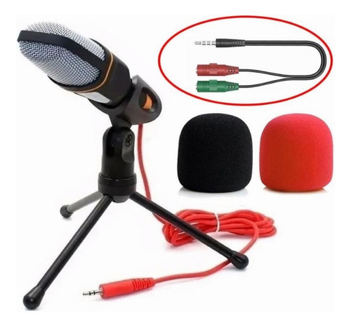 Microfone Condensador Com Fio De 1,8 Metros+divisor De Áud .