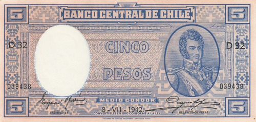 Billete De 5 Pesos (medio Condor) Fechado 08-07-1942 Au