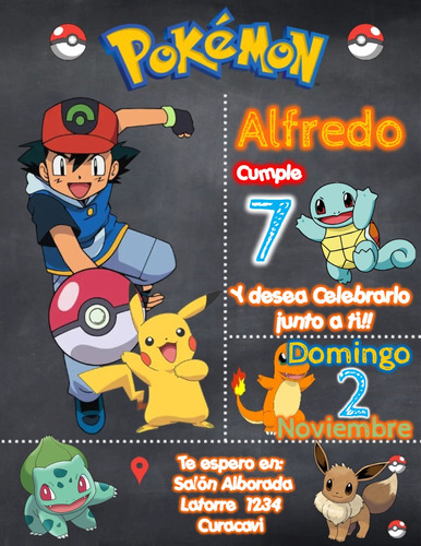 Invitación Digital Pokémon Personalizada Cumpleaños  