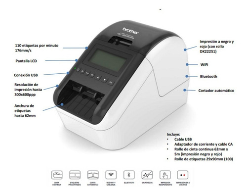 Impresora De Etiquetas Brother Ql-820 Nwb Red Wifi Bluetooth