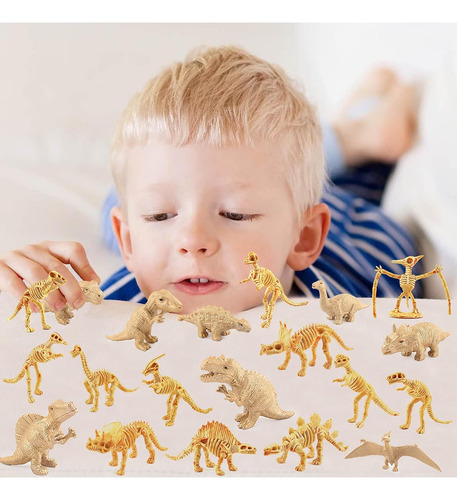 Bretoyin 20pcs Dinosaur Bone Triceratops Mini Gold Dino Para