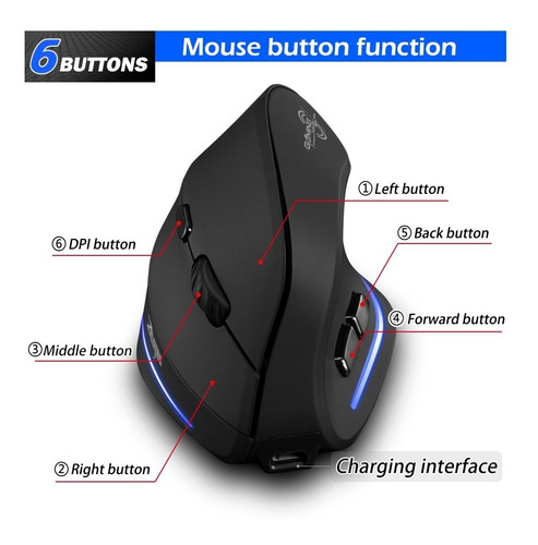 Imagen 5 de 10 de Ratón Inalámbrico Vertical Ratón Ergonómico Recargable 2.4g