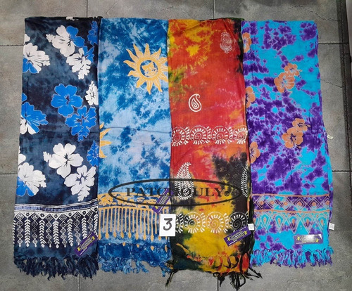 Imagen 4 de 6 de Pareo Playero Hindú Con Flecos Viscosa Batik Tie Dye Video