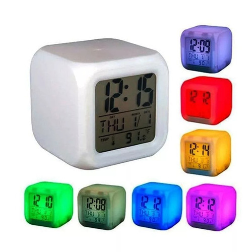 Reloj Despertador Cubo Luminoso Digital 6 Colores Led Alarma