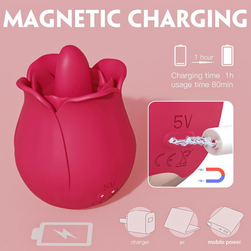 Vibrador de clítoris en forma de rosa con lengua estimulante