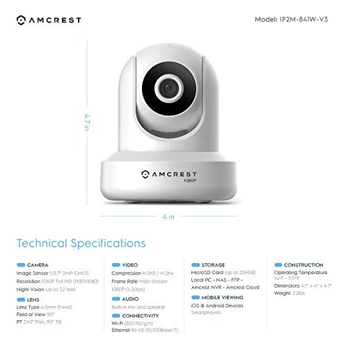 Cámara De Seguridad Amcrest 1080p Wifi 2mp Cámara Ip