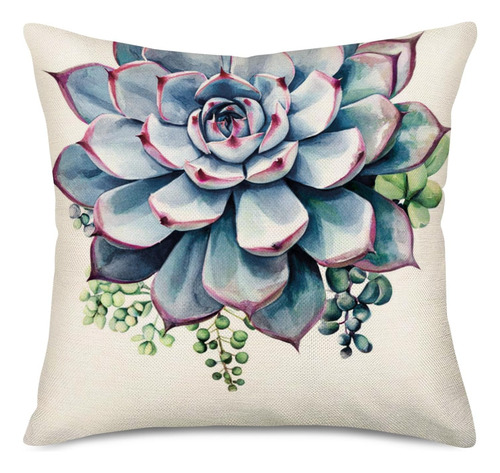 Fundas De Almohada Lino Algodón Con Estampado Cactus Suculen