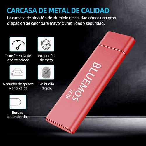 Disco Duro Externo Ssd 16tb Usb3.1 Para Tablet Mac Laptop Color Rojo