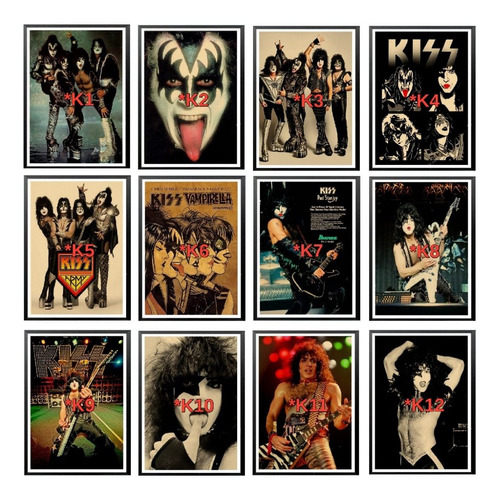 1 Cuadro Poster Kizz Rock Enmarcado Con Vidrio 30 X37 Cms