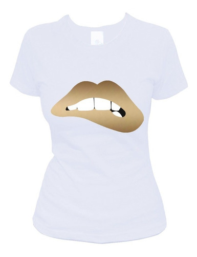 Playera Blusa Mujer Labios Mordidos Oro Fashion Moda 