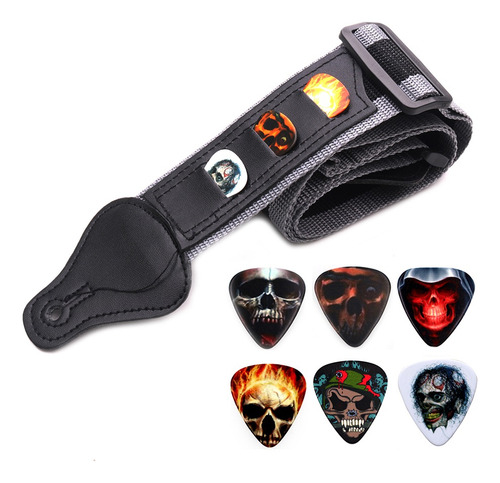 Correa De Guitarra Eléctrica Ajustable Con Púas, Púas,