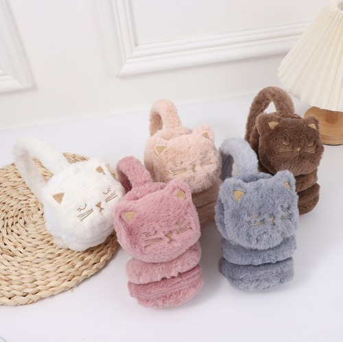 Orejeras Abrigadas P/ Invierno Calentitas Animales Cute Soft Gatito Beige