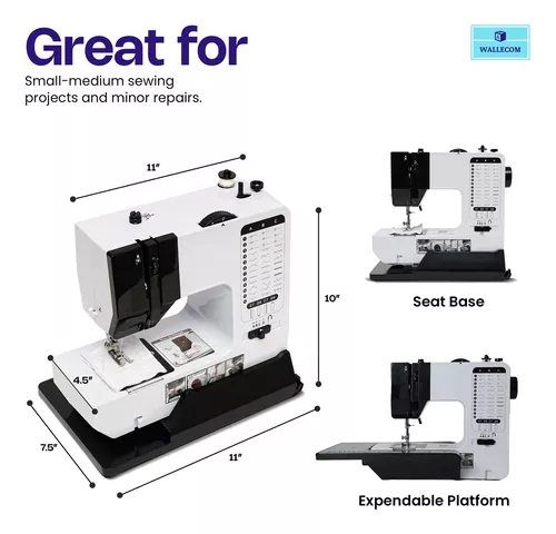 Máquina de coser portátil para principiantes con 12 aplicaciones de  puntada, doble velocidad, costura inversa, pedal de pie y kit de costura de  42