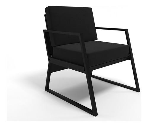 Cadeira Poltrona Industrial Metal Madeira Estofado Vintage Estrutura da cadeira Preto Assento Preto