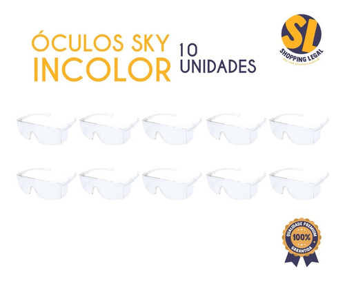 Imagem 2 de 8 de Óculos Proteção Sky Incolor Transp Epi Deltaplus Kit 10 Unid