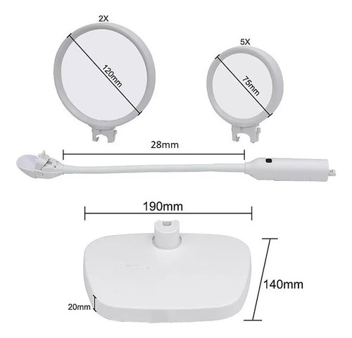 Luminária Lupa Óptica 2 Lentes 5x 6 Leds + Base Fixação