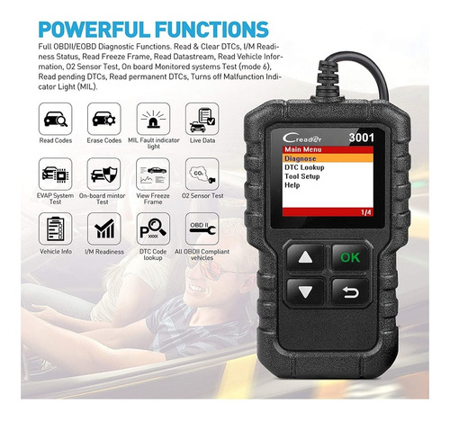 Imagen 2 de 9 de Escaner Launch Creader 3001 Obd2 Lector Automotriz Scanner