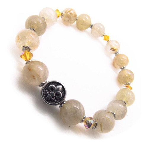 Pulsera De Piedras Semipreciosas De Cuarzo Rutilado Dorado