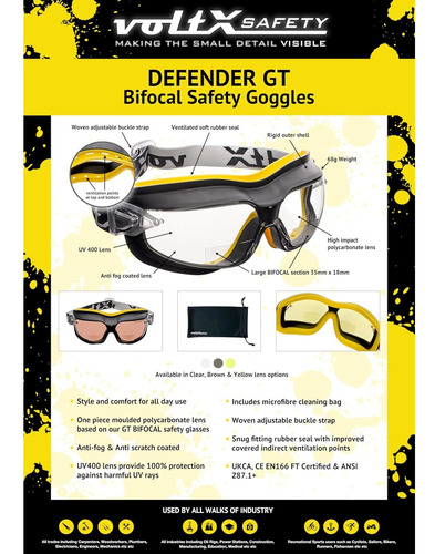 Gafas De Seguridad Bifocales Voltx Defender +3.0 Dioptrías