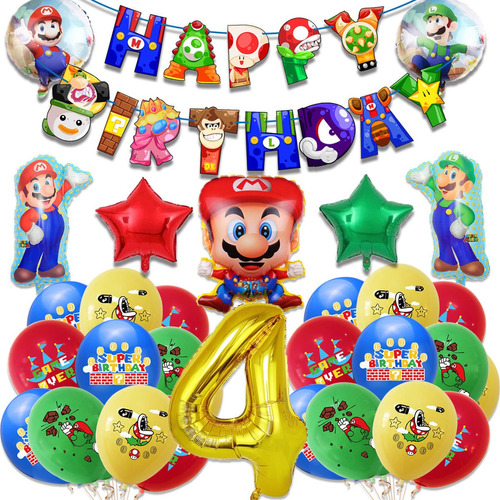Globos De Cumpleaños Decoración Mario Bros 4 Fiesta Temática