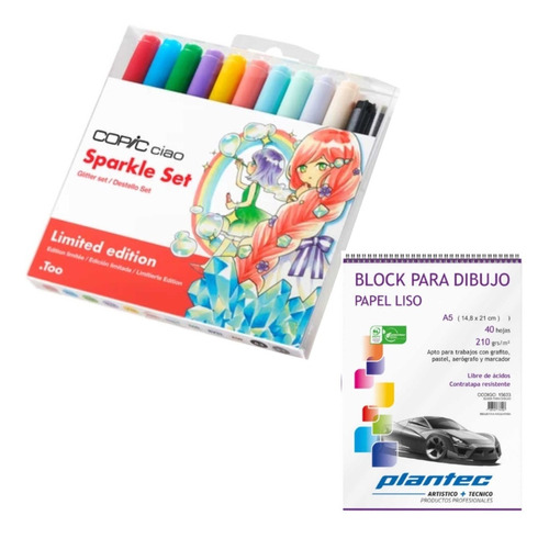 Kit Sparkle Set Copic Ciao Marcadores Block Plantec A5