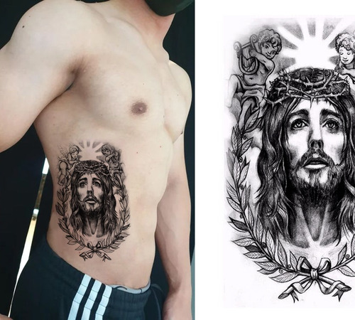 Tattoo Fake Jesus Cristo Anjos Lindo Tatuagem Realistica Top