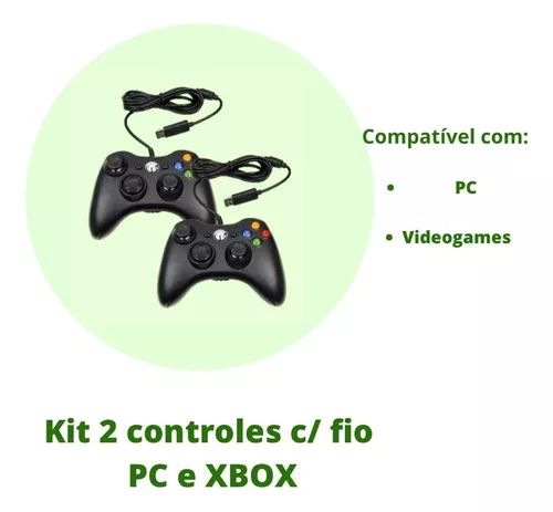 Controle Com Fio Xbox 360 Pc Computador 2 Metros Cabo Usb X-box