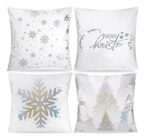 Fundas De Almohada Navideñas Con Diseño De Copos De Nieve Ch