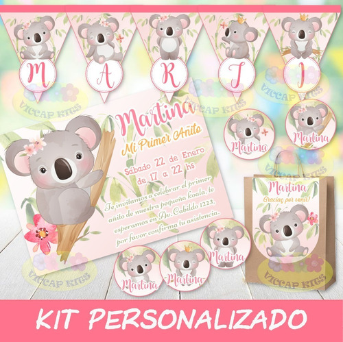 Pack Imprimible Koala Nena Bambu Personalizado