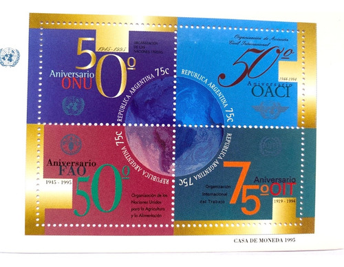 Filatelia Argentina 50 Aniversario De Naciones Unidas B76