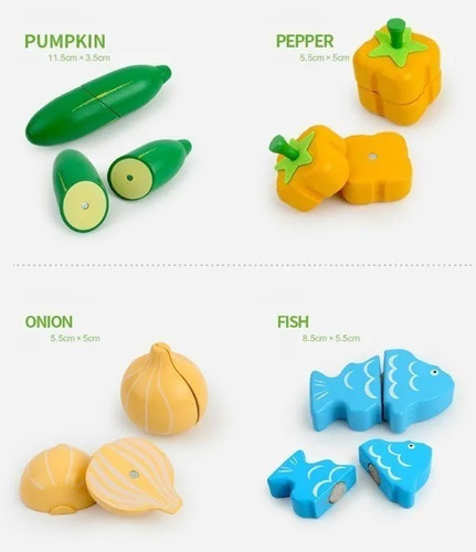 Set Corta Frutas Y Verduras Madera Con Iman Juego 17 Piezas