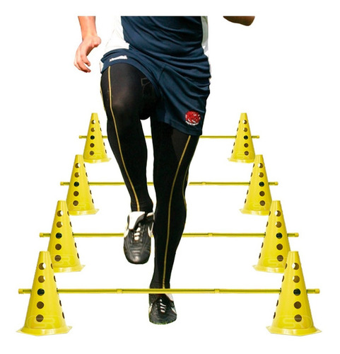10 Cones C/ 5 Barreiras Desmontáveis + 10 Pratos + Escada Funcional Ajustável + 8 Argolas Agilidade Com Bolsa