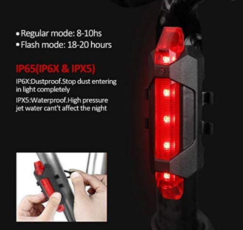 Imagen 6 de 6 de Pack De Luces Para Bicicleta Delantera Trasera Recargable