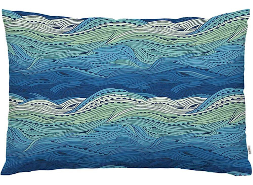 ~? Ekobla Throw Pillow Cover Abstract Blue Waves Hand Drawn 
