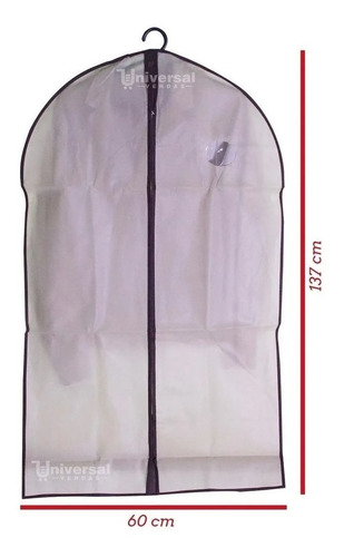 Imagem 4 de 5 de Capa Protetora Tnt Para Roupas Terno Vestido Zíper 60x137 Cm