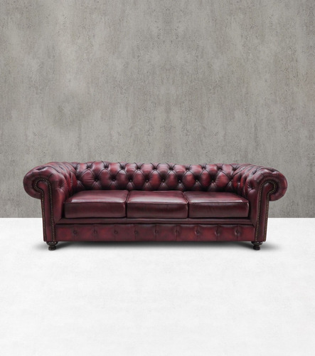 Sofa Chesterfield Genuino De Piel, Capitonado A Mano Piel