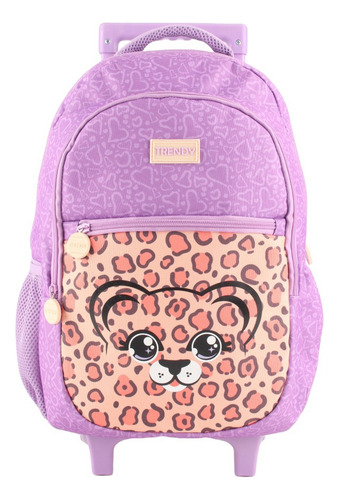 Mochila Carro Trendy Escolar Resistente Color Violeta Diseño De La Tela Liso