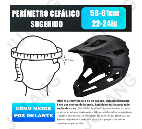 Jutang Casco De Bicicleta De Montaña Ajustable, Visera Extraíble,, Transpirable Y Ligero, Ideal Para Ciclismo Urbano Y De Montaña Soporte Barbilla Desmontable Negro