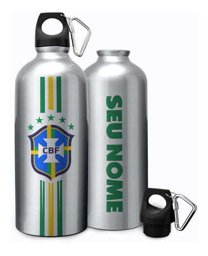 Squeeze Garrafa Agua Seleção Brasil Personalizada C/ Nome