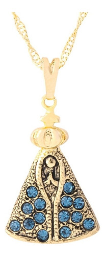 Gargantilha Nossa Senhora Aparecida Com Strass 22mm Corrente Cor Banhado A Ouro