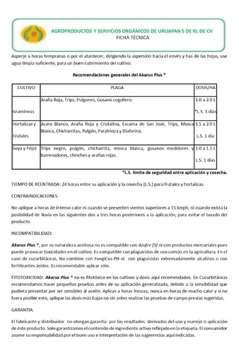 Akarus Plus (insecticida-acaricida Organico)