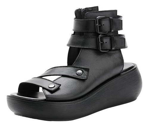 Zapatos Negro Platform Sandals Dama De Cuña De Moda